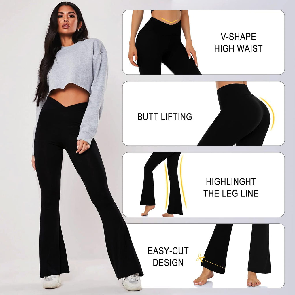 Cross-Waist Flared Leggings